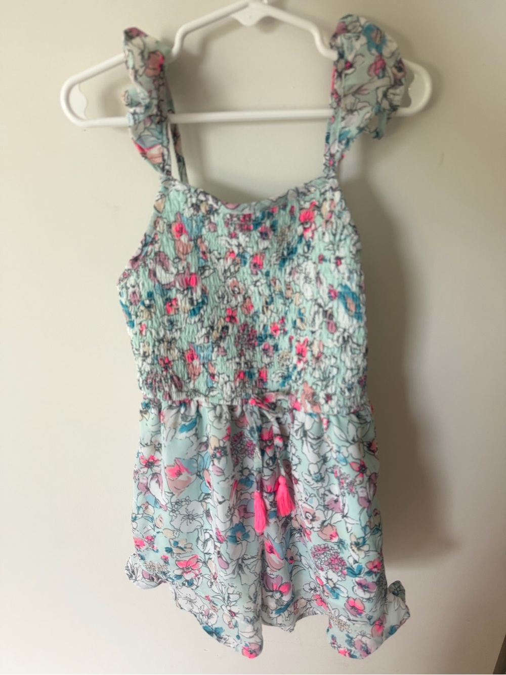 Japna Kids Girls Green Floral Smocked Romper  Size 7